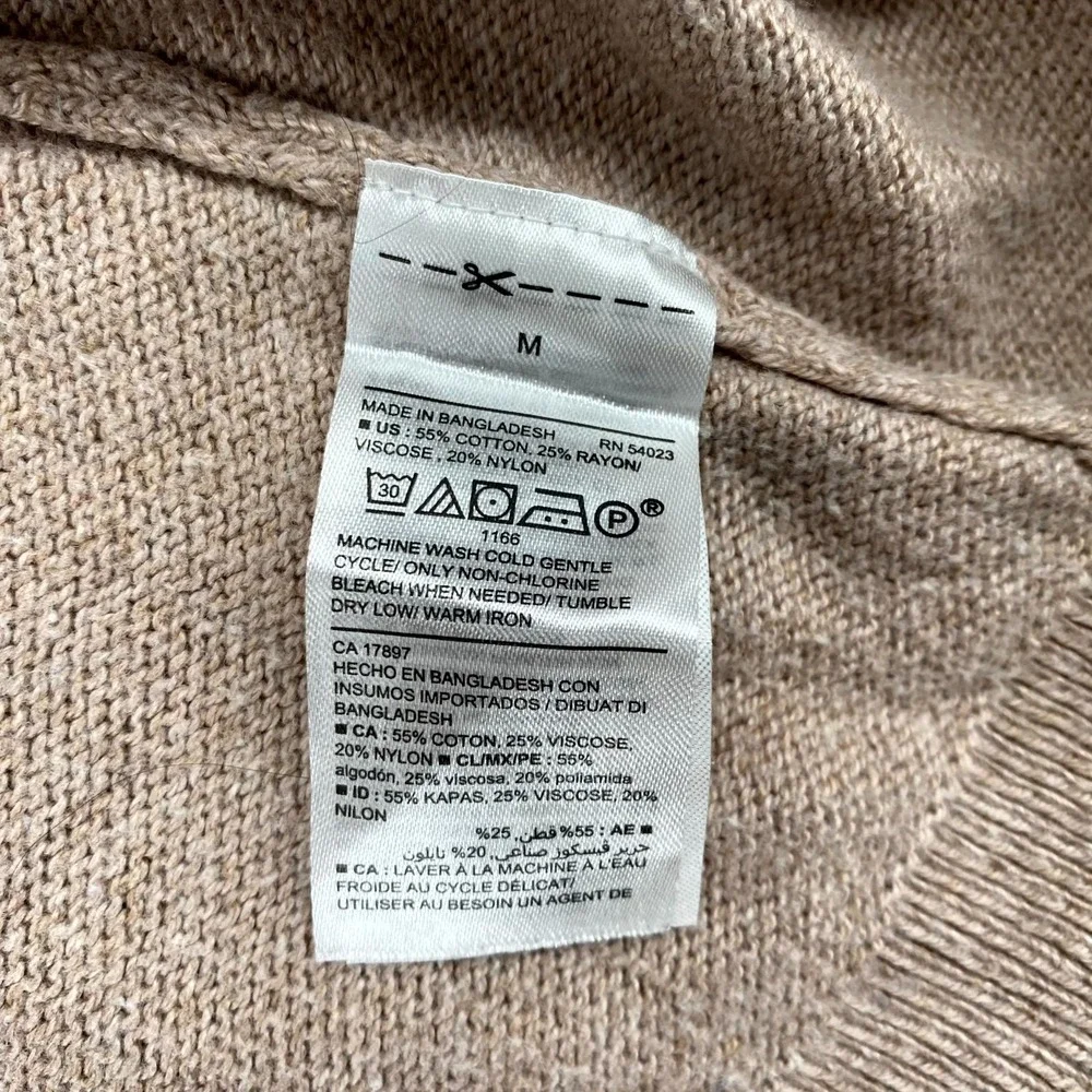 Old Navy Cardigan Sweater Women Medium Beige Cotton Tight Knit Ribbed Open Front